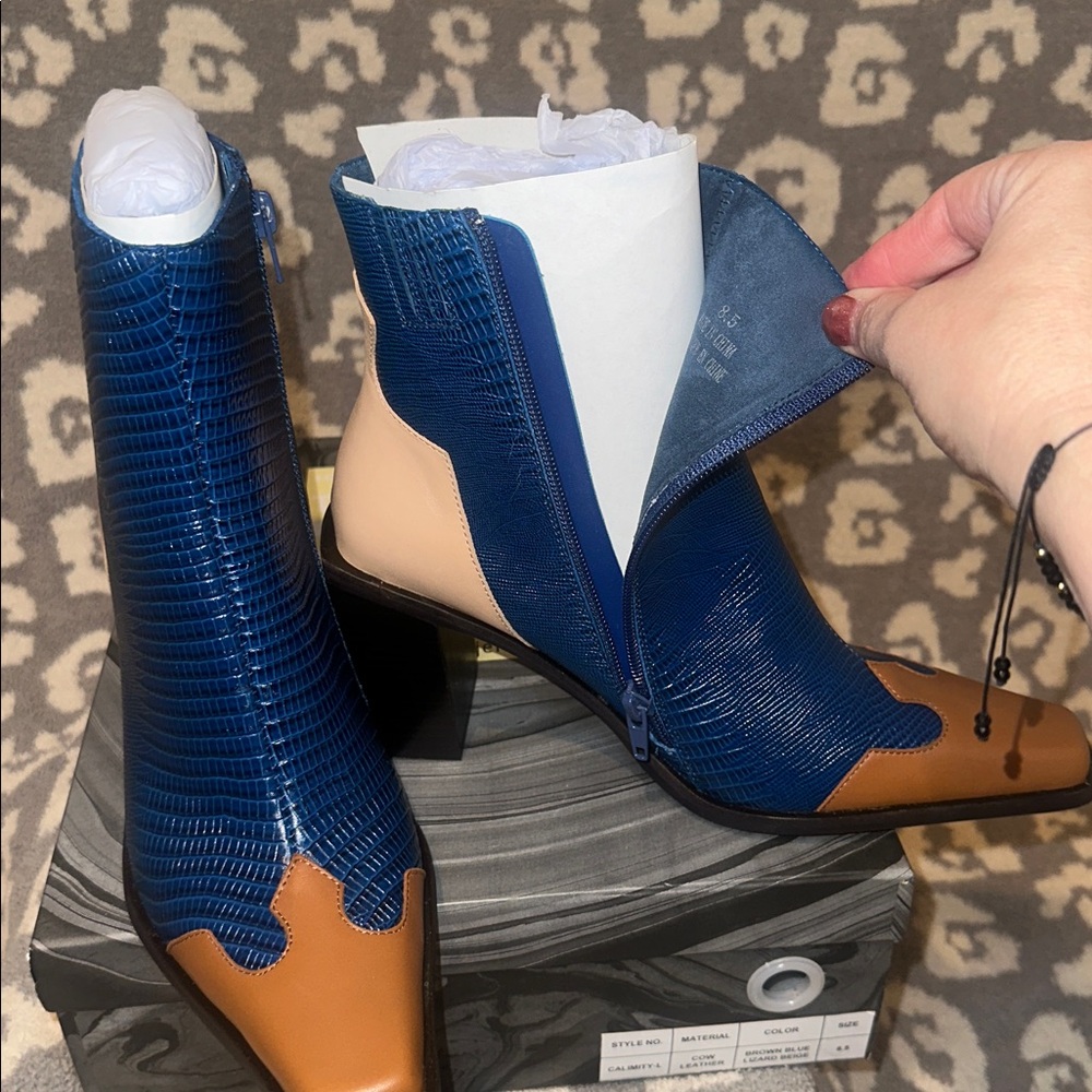 Jeffrey Campbell Calimity-L Heeled Boots in Brown Blue Lizard Beige 😍 New 🆕 😍😍 - Picture 17 of 17